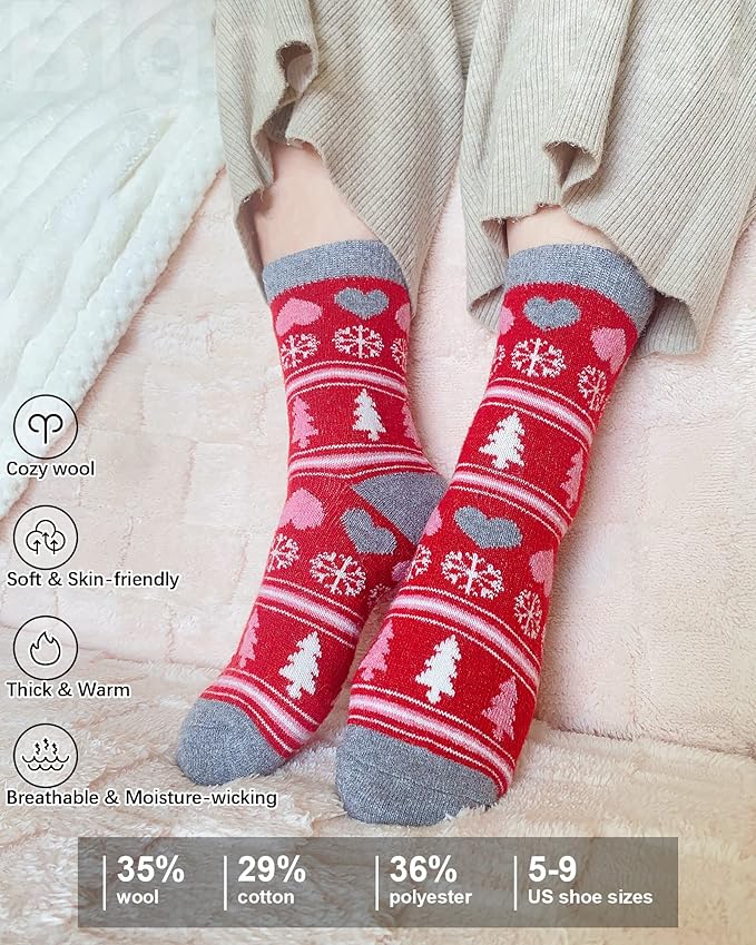 IIG Cute Warm Wool Socks for Women Super Cozy Thick Crew Winter Socks Gifts, 5 Pairs