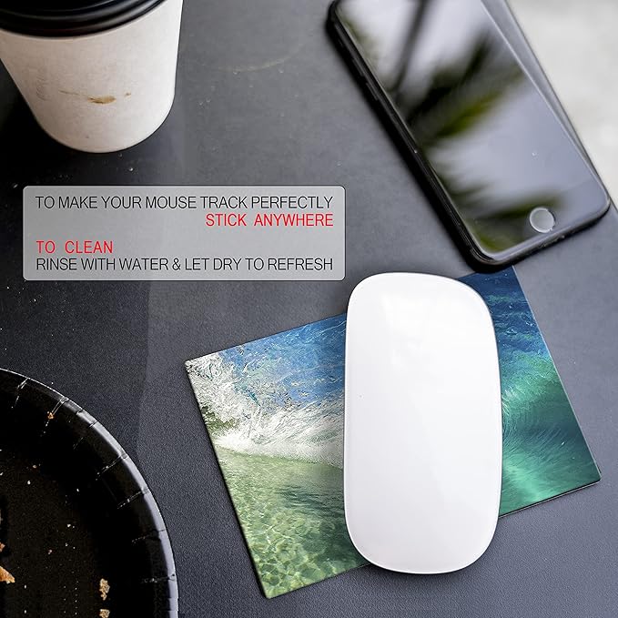 Adhesive Mouse Pad - Peel and Sticks to Any Surface - Travel Mouse Pad, Sticky for Any Surface - Excellent Tracking - Beach Barrel Wave