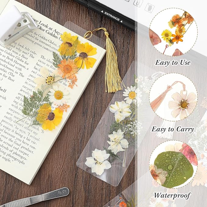 150 Pcs DIY Pressed Dried Flower Bookmark Making Kit, DIY Bookmark Bulk Thanksgiving Teacher Gifts for Reading Women Book Lovers(2 x 6 Inch,Light Colors)