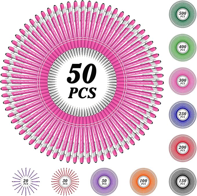 Max 500 Pcs Personalized Pens Bulk, Custom Pens with Free Engraving, Customized Stylus Tip Ballpoint Pen with Your Name Massage Text for School Office Business Graduation Anniversaries-50 Packs