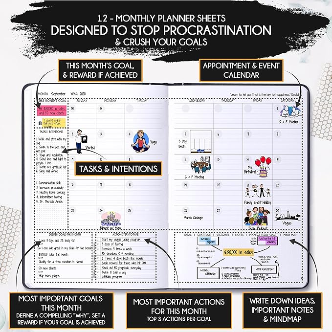 Life Mastery Planner - A 12 Month Journey to Crush Your Goals, Increase Productivity, Passion, Success & Happiness - Weekly & Monthly Life Planner, Habit-Tracker, Gratitude Journal & Organizer
