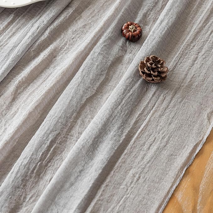 3pcs Grey Gauze Rustic Cheesecloth Table Runner 120 Inch 10 FT for Wedding Baby Shower Bridal Shower Birthday Engagement Garden Outdoor Party Long Sheer Boho Decorations