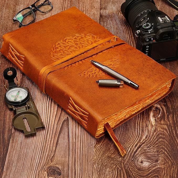 LUXEORIA Tree Of Life Leather Journal for Women and Men, Handcrafted Leather Journal for Writing Womens, Sketchbook, Travel Diary with Unlined Deckle Paper, Tan 8x13