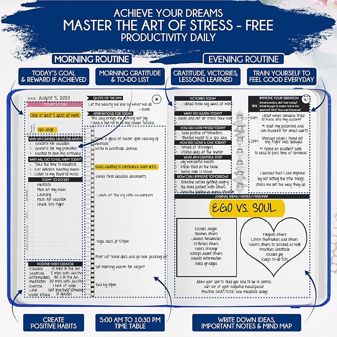 Manifestation Journal - 5 Minute Manifesting & Self Care Journal | 90-Day Undated Daily Planner for Positivity, Affirmations & Gratitude | Guided Mindfulness, Reflection | Vision Board + Stickers
