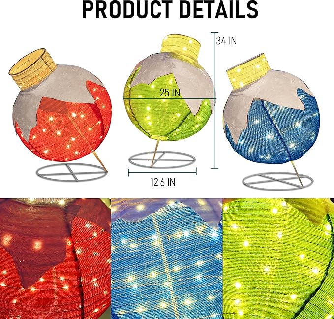 Dazzle Bright Christmas Ball Decorations, 3 Pcs Pre-Lit 270 LED Pop-Up Christmas Ball Set with Base, 8 Modes Lighted Collapsible Balls for Indoor Outdoor Garden Yard Party Xmas Decor