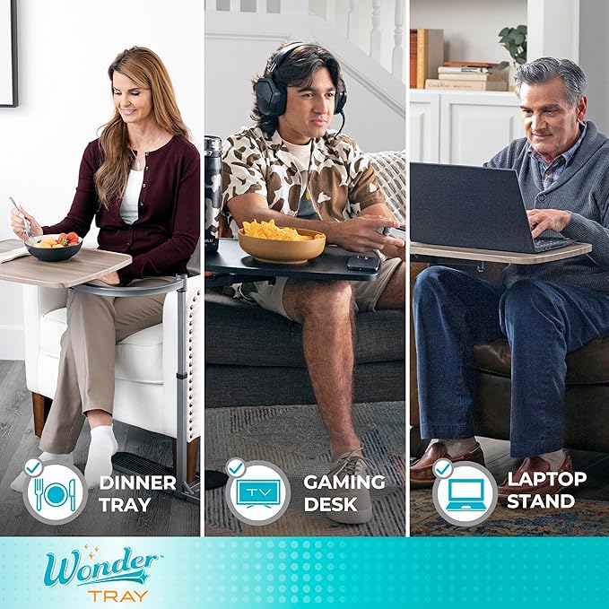 Stander Wonder Tray, Adjustable Swivel Table, Large Laptop Stand, Couch Desk, Side Tables & Gaming Bench, TV-Trays for Eating on Couches, Chairs, Recliners, Walnut