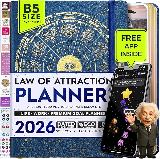 2026 Planner Weekly and Monthly | Law of Attraction Planner with Panduo App | A 12 Month Journey for Productivity, Gratitude & Goal Setting | Includes Foldable Vision Board, Gift Box & Stickers