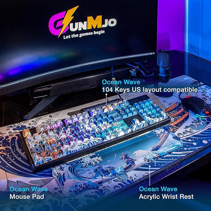 GUNMJO Ocean Wave Extended Gaming Mouse Pad, Ultra-Smooth Surface for Pixel-Precise Mouse Control, Durable Anti-Fray Stitching, Non-Slip Rubber Base, for Gamer, Office & Home, Light & Portable