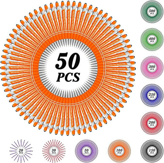 Max 500 Pcs Personalized Pens Bulk, Custom Pens with Free Engraving, Customized Stylus Tip Ballpoint Pen with Your Name Massage Text for School Office Business Graduation Anniversaries-50 Packs