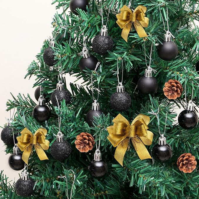 30ct Christmas Ball Ornaments, 1.18" Shatterproof Tree Decorations, Perfect Hanging Ball for Indoor/Outdoor Holiday Party Decor (Black)