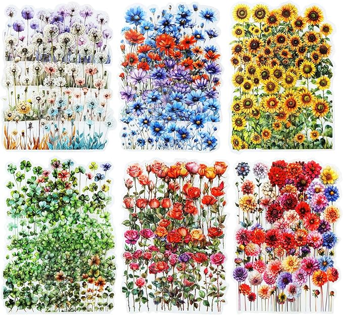 AurriiLeaf Viewing Flowers PET Sticker Set, 120PCS Floral Ephemera for Scrapbooking, Journaling, Crafting, DIY Projects, Diaries, and Art Supplies