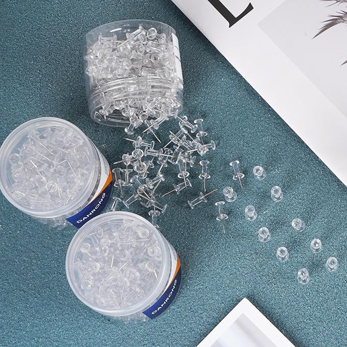 800 PCS Clear Push Pins, Standard Thumb Tacks for Bulletin Board, Steel Point and Clear Plastic Head, Pin Tacks for Wall Cork Board Maps Photos Calendar Hangings, Office School Supplies