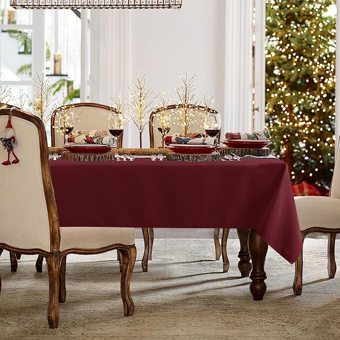 sancua Rectangle Tablecloth - 60 x 84 Inch - Stain and Wrinkle Resistant Washable Polyester Table Cloth, Decorative Fabric Table Cover for Dining Tables, Buffet Parties and Camping, Burgundy