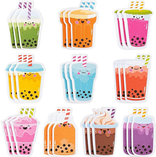 Xqumoi 30 Pack Bubble Tea Sticky Notes, Total 600 Sheets, Boba Milk Tea Theme Self Sticky Notepads Memo Pads Page Marker for Office School Student Kids Class Birthday Party Favors Goodies Bag Fillers
