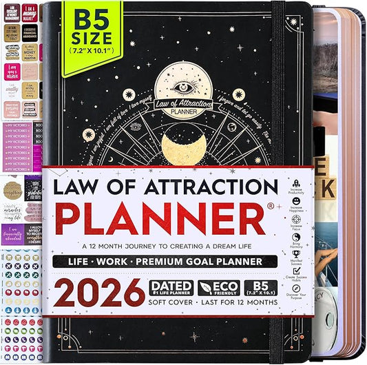 2026 Planner Weekly and Monthly | Law of Attraction Planner with Panduo App | A 12 Month Journey for Productivity, Gratitude & Goal Setting | Includes Foldable Vision Board, Gift Box & Stickers
