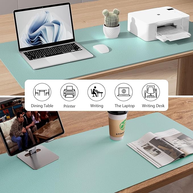 Aothia Leather Desk Pad Protector, Mouse Pad, Office Desk Mat, Non-Slip PU Leather Desk Blotter, Laptop Desk Pad, Waterproof Desk Writing Pad for Office and Home (23.6" x 13.7", Light Blue)