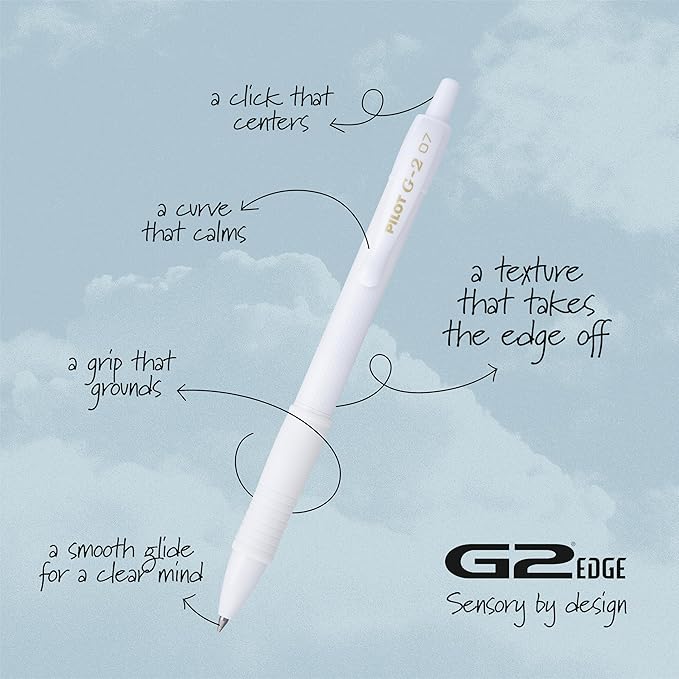 PILOT, G2 Edge White Premium Gel Roller Pens, Sensory Writing Experience, 8ct box, Fine Point 0.7 mm