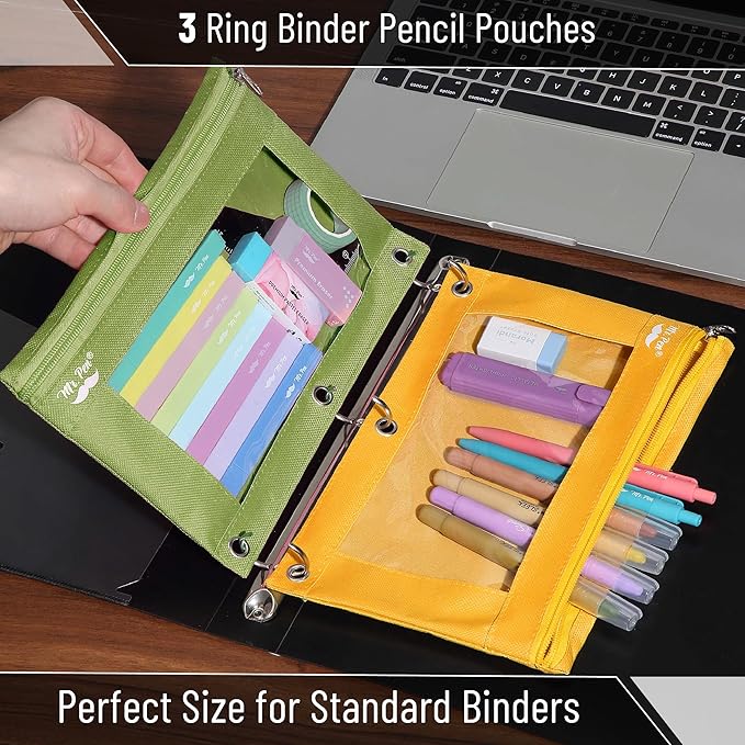 Mr. Pen- Pencil Pouch for 3 Ring Binder, 2 Pack, Olive and Amber, 3 Ring Binder Pencil Pouch