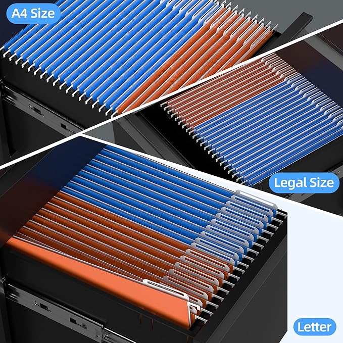 3 Drawer Under Desk Mobile File Cabinet with Lock, Metal Storage Cabinet for Office & Home, Legal/Letter Size, Fully Assembled Except Wheels, Black