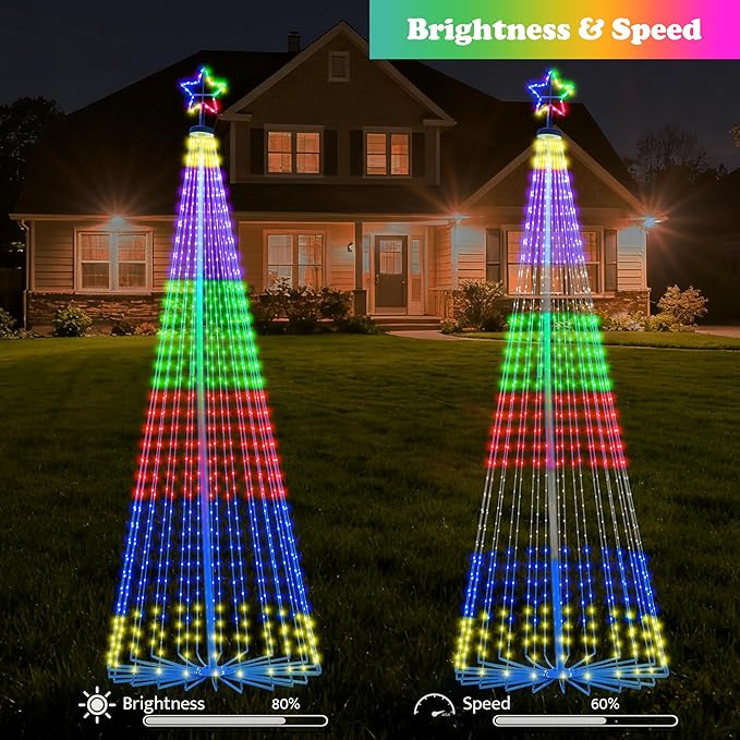 12FT Lighted Outdoor Christmas Tree, 832 LED Smart Cone Tree, Music Sync RGB Fairy Lights, LED Light Show, APP and Remote Control, Timer Function, Perfect for Outdoor Christmas Decorations