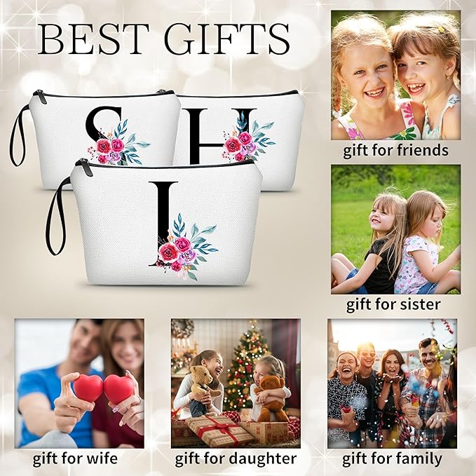 Friendship Gifts,Initial Makeup Bag,Women Birthday Gift Ideas,Cosmetic Bag With Mirror,Bridesmaid Proposal Gifts,Gifts for Mom Birthday Unique,Maid Of Honor Gifts,(I)