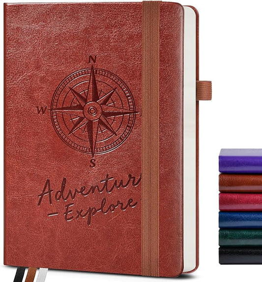 Graph Notebook for Women Men, 160 Pages Grid Paper Journal, A5 Hardcover Vintage Leather Graphing Notebooks for School, Work, College Ruled, Inner Pocket, 5.8"x8.5" (Brown)