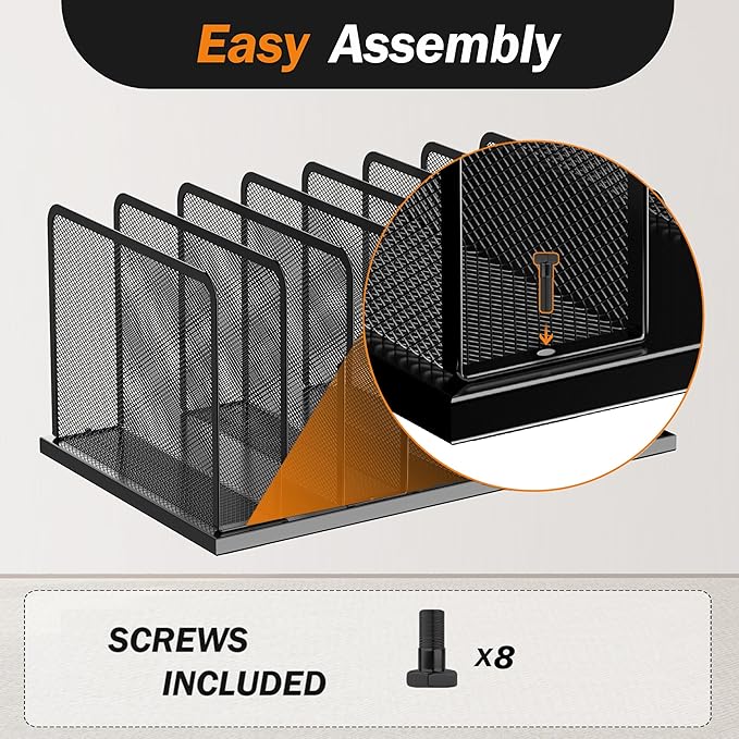 Kuntine.B Desk File Organizer Upright Mesh Desktop Organizer File Sorter Office Organization File Holder for Home, Office & Classroom (Purple, 1 Pack 7-Section)