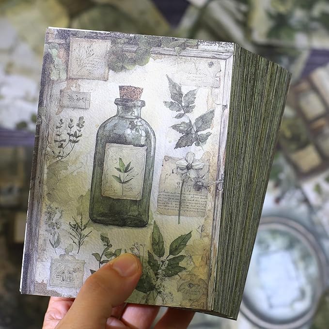 160 Sheets Vintage Flower Scrapbook Paper Green Collage Flowers No Repeating Patterns Perfect for Junk Journal DIY Cards Craft Albums Scrapbooking Supplies (Green, 3.9 x 5.5 inches)