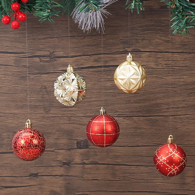 100ct Red and Gold Christmas Ornaments Set, Shatterproof Xmas Tree Ornaments Decorations Collection, Hanging Plastic Christmas Balls for Holiday Party Wedding (Red&Gold)