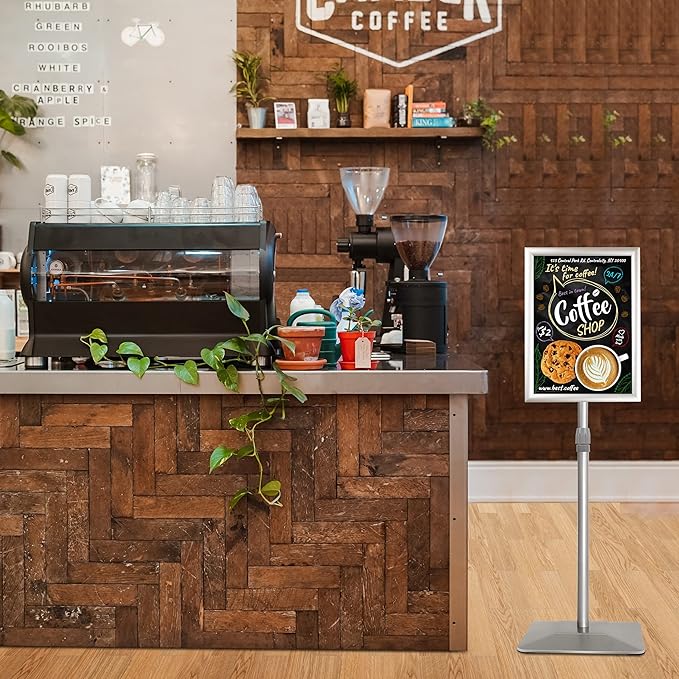 11"x17" Pedestal Poster Stand with Heavy Duty Solid Steel Base, Adjustable Floor Standing Sign Holder for Vertical and Horizontal Display, Silver 3Pack