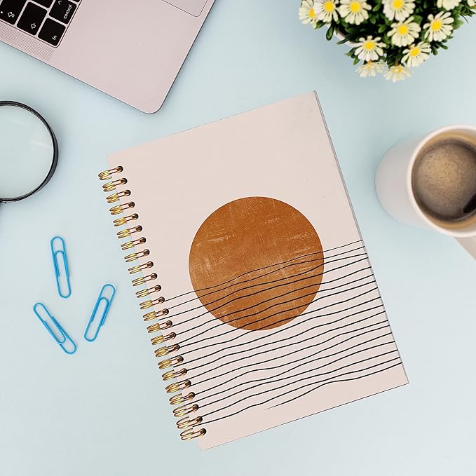 VNWEK Abstract Boho Terracotta Sun Sunset Ocean Wave Spiral Notebook Journal 5.5 x 8.3 inches,Boho Lined Hardcover Spiral Notebook,Boho Gifts for Women Teen Girls Teens
