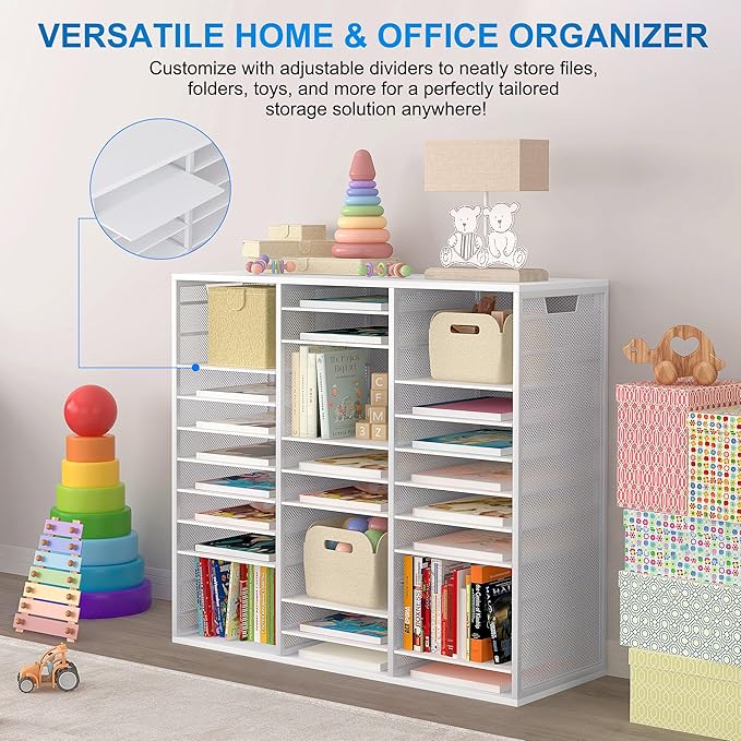Mail Sorter Adjustable Countertop Mail Holder, Heavy Duty Literature Organizer, Student Mailbox for Classroom, Desktop Bill Paper Organizer for Office Home School, 36 Compartments, White