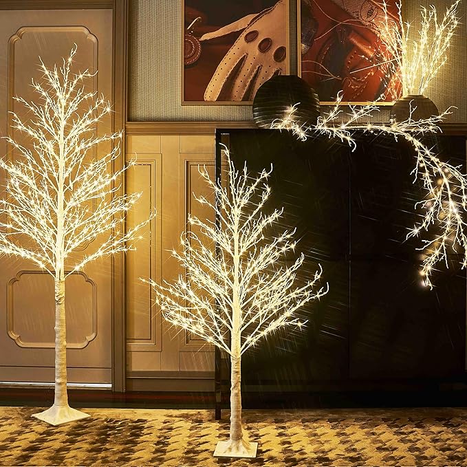 Hairui Lighted Birch Garland 6FT 120 LED Fairy Lights Plug in Pre-lit Twig Vine Lights for Christmas Fireplace Mantle Table Decoration Indoor Outdoor