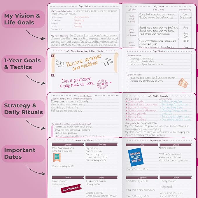 GoGirl Planner Agenda – Colorful Undated Monthly & Weekly Organizer for Women, Journal for Time Management & Productivity (Hot Pink)