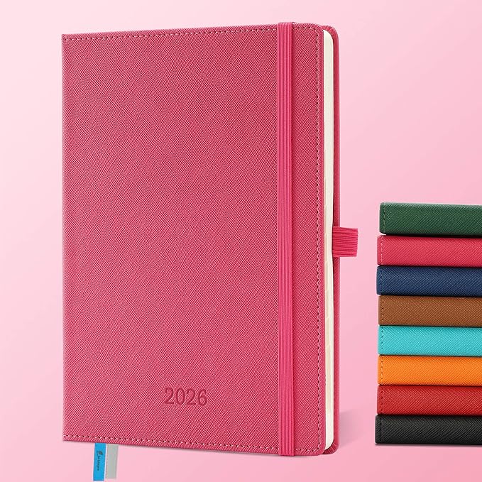 IN-LUXPRO Weekly Monthly 2026 Planner (Jan.26-Dec.26),8.5"x6.5",12 Months Agenda Plan with Month Tabs & Pocket,Expenses/Note Pages, Appointment Book Calendar with Vegan Leather Cover,Rose Red