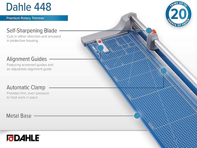 Dahle 448 Premium Rotary Trimmer, 51" Cut Length, 20 Sheet Capacity, Self-Sharpening, Automatic Clamp, German Engineered Paper Cutter