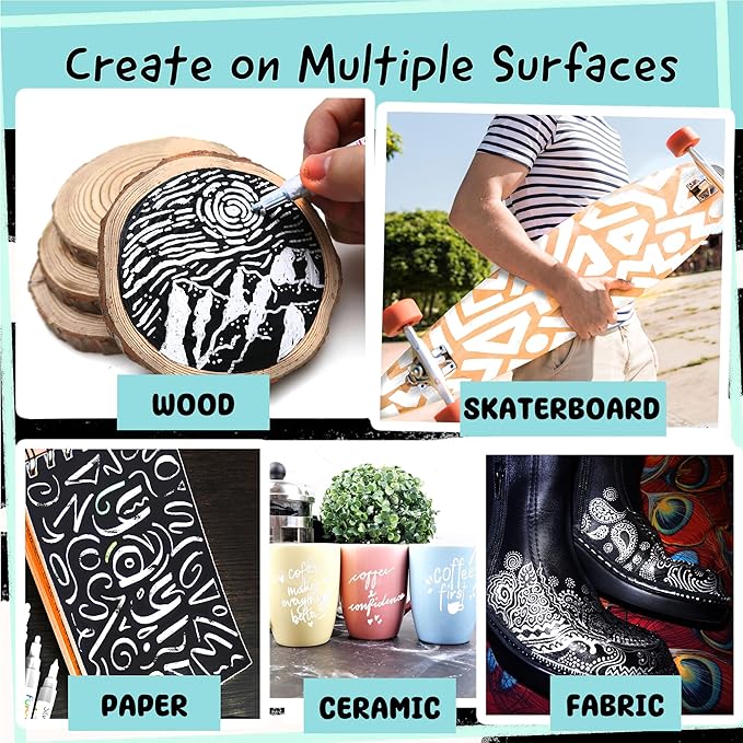 4 Dual Tip White Paint Pen - Extra Fine Tip & Medium - Permanent ink, White Acrylic Paint Pen for Wood, Fabric, Glass, Plastic, Ceramic, Rocks, Coloring Book Art - Acrylic Markers, Quick Dry