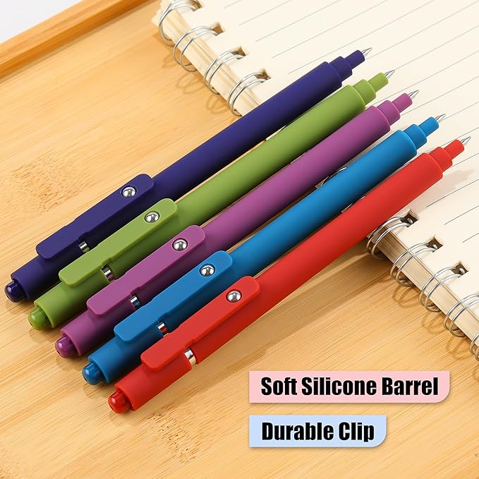 RIANCY Gel Pens, 0.5mm Black Ink Quick Dry Ball Point Pens, Fine Point Smooth Writing Retractable Pens, Cute Aesthetic Gifts Set for Men Women Journaling, Office School Stationery Supplies Pack of 5