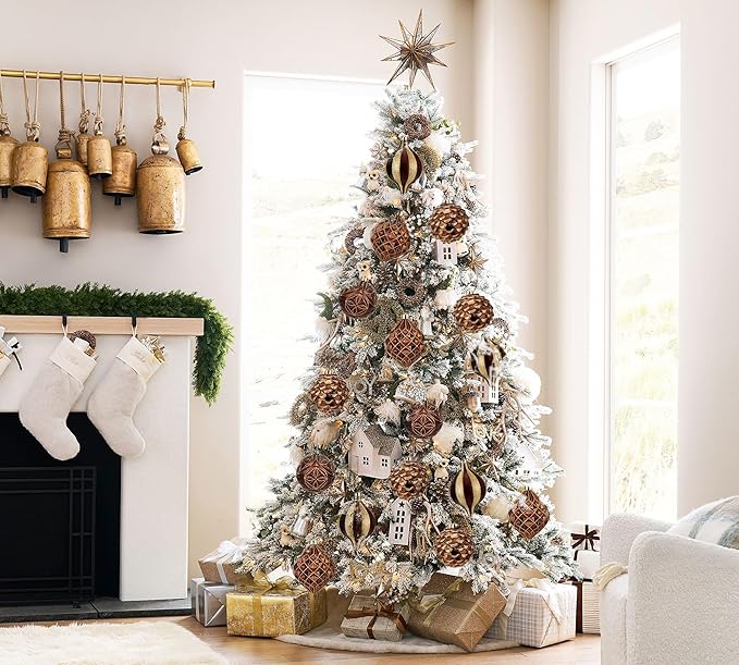 Hollyone 4.7 Inch Large Brown and Gold Christmas Ornaments Bronze Tree Balls 4Pcs Shatterproof Christmas Hanging Ornaments for Xmas Tree Decor Wedding Holiday Party Wreath Home Decor (Brown, 120mm)