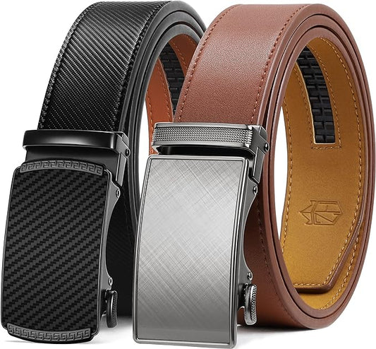 Zitahli Ratchet Belt for Men - 2 Packs Leather Mens belt For Gift Men Dress and Casual,Trim to Fit