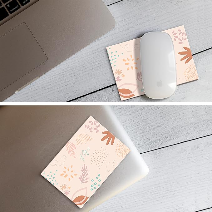 Mouse Pad Adhesive Bottom - Sticks to Any Surface - Portable - Webcam Covers and Screen Cleaner Included (Pastel Leaves)