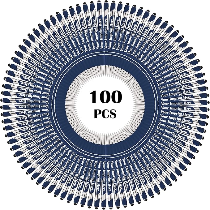 Up to 500 Pcs Custom Pens Bulk | Rainbow of Colors | Soft-Touch Metal Black Ink Personalized with Name or Message (Dark Blue, 100)