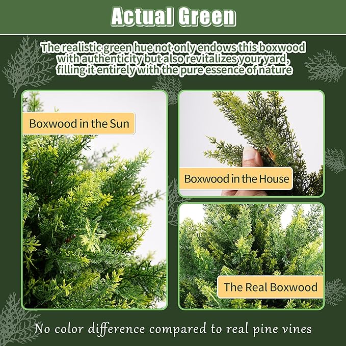 24inch Artificial Cedar Christmas Trees, Norfolk Pine Tree. 2 Sets Faux Cypress Topiary with Spikes Outdoor Christmas Tree Front Porch Decor, Fake Shrubs Planters, Christmas Pot fillers urn Filler