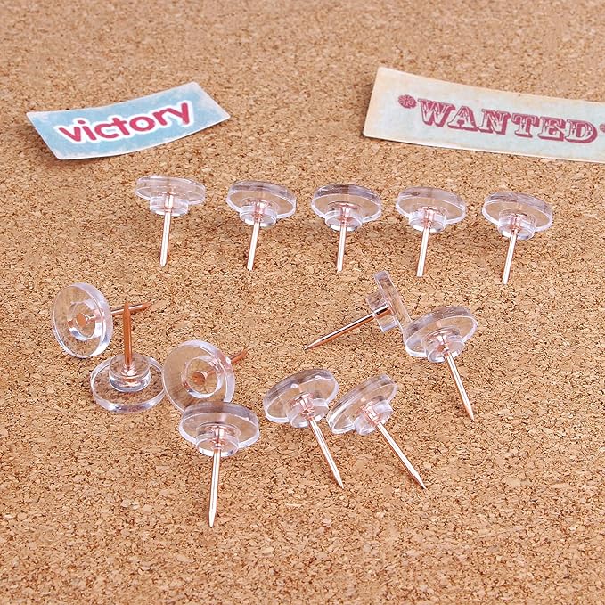 Push Pins 200-count Flat Rosegold Thumb Tacks Steel Point and Plastic Head for Corkboard and Wooden Photo Wall