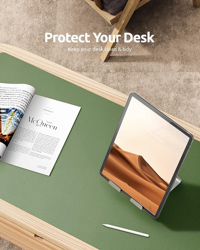 YSAGi Leather Desk Pad Protector, Office Desk Mat, Large Mouse Pad, Non-Slip PU Leather Desk Blotter, Laptop Desk Pad, Waterproof Desk Writing Pad for Office and Home (Bamboo Green, 23.6" x 13.8")