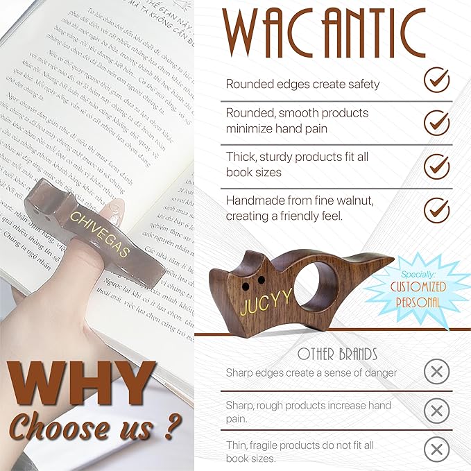 Personalized Cat Book Page Holder with 3D Metal Letters, Smooth Finish Walnut Wood Thumb Page Holder for Reading,Customizable Book Reader Gifts & Reading Accessories,Ideal for Book Lovers (Mini)