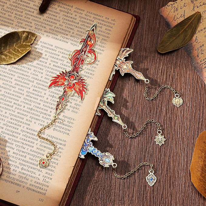 Fantasy Sword Bookmarks 4pcs - Medieval Knight Warrior Metal Book Marks for Readers, Gifts for Book Lovers, Cool Literary Page Holders for Reading Accessories, Men Women Teens, Christmas Birthday