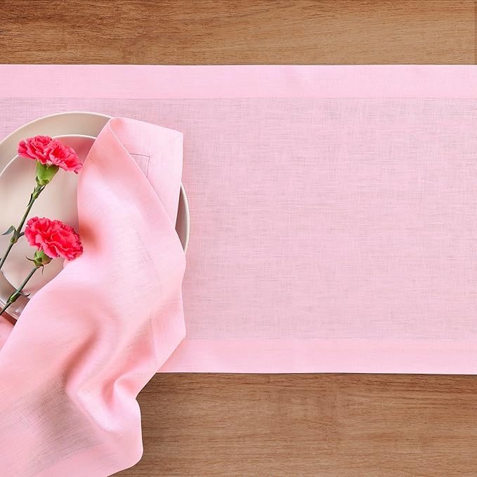 Solino Home Linen Pink Lemonade Table Runner 120 Inches Long - 100% Pure Linen 14 x 120 Inch Table Runner - Fete