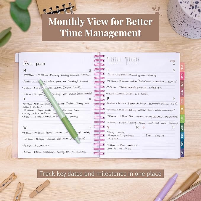 Rileys 2026 Planner, Agenda Planner With Weekly And Monthly View, Daily Agenda Book And Yearly Planners Calendar Book, Spiral Bound With Tabs, Notes, Goals And Holidays (Pink, 8 x 6 in)