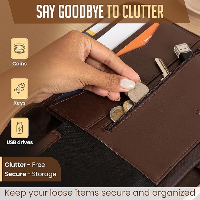 STYLIO Zipper Padfolio Portfolio Binder Organizer (Walnut Color) | Faux Leather Portfolio for Resume, Documents, Phone, Tablet, Business Supplies and Cards | Letter Sized Notepad Included | Brown